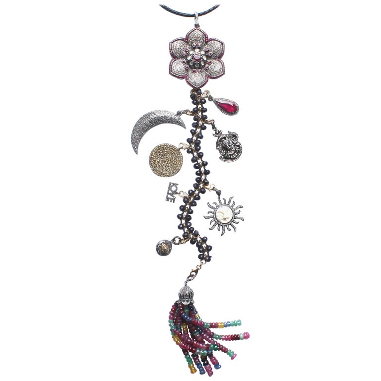 Clarissa Bronfman Diamond Ruby Sapphire Forever Young Symbol Tree Necklace For Sale At 1stdibs
