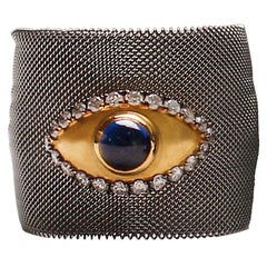 Clarissa Bronfman Diamond, Sapphire, Gold, Silver Mesh Eye Ring