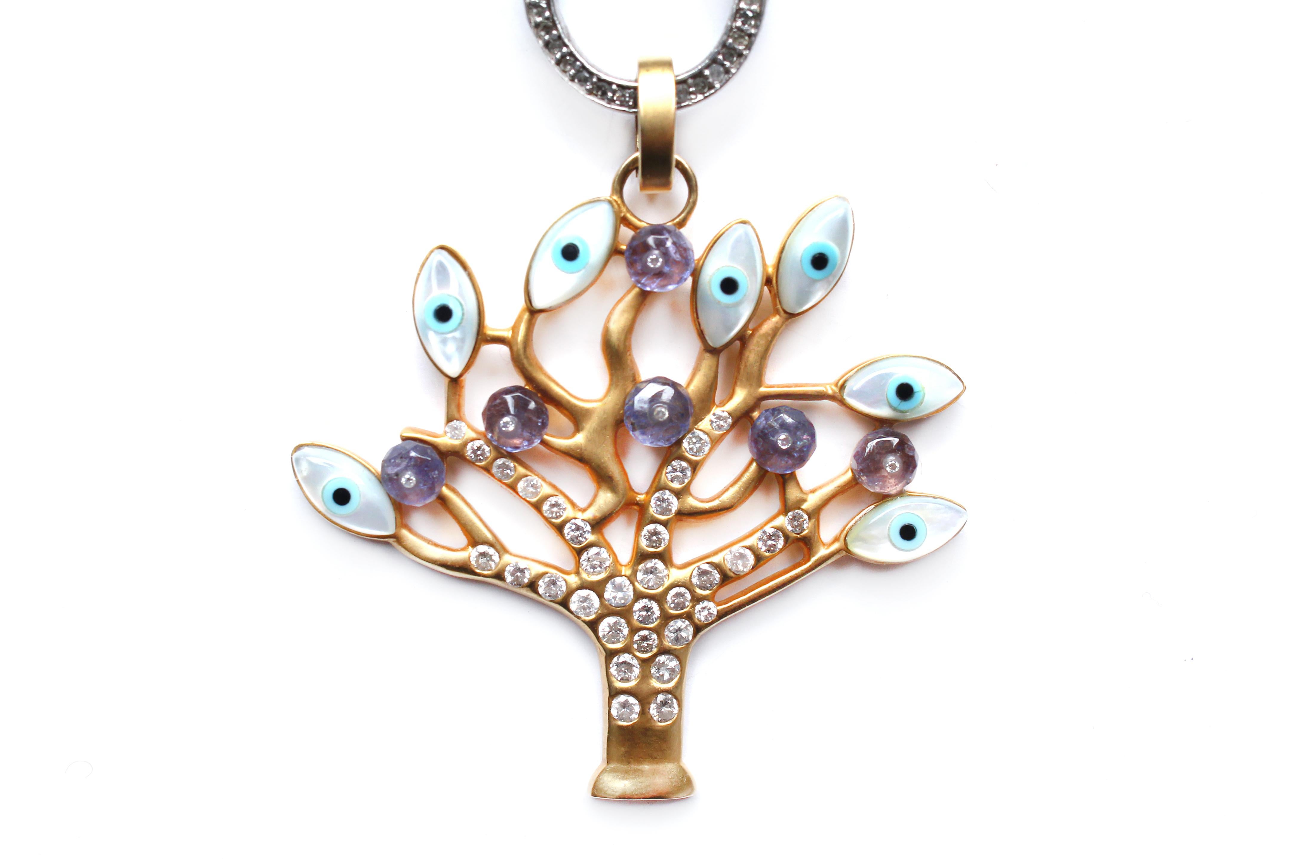 Femenino o masculino Clarissa Bronfman Collar Árbol de la Vida de diamantes, plata, esmalte y oro de 14 quilates