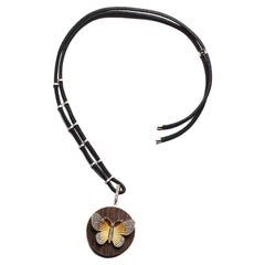 Clarissa Bronfman Diamond Suede Cord & Gold Diamond Butterfly Ebony Pendant