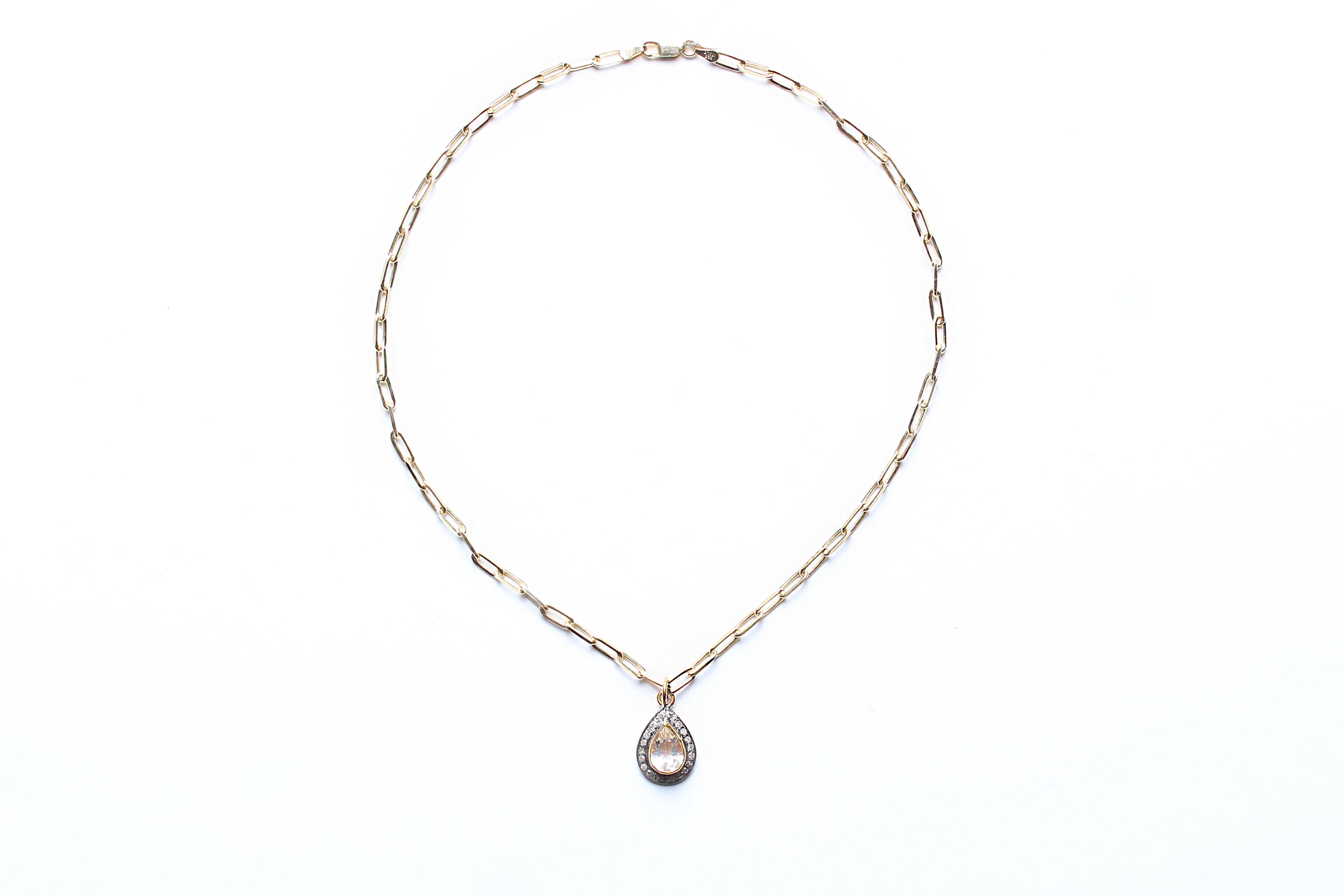 Taglio misto Clarissa Bronfman - Collana a catena con diamanti e topazi in oro 14k - Paper Clip Link in vendita
