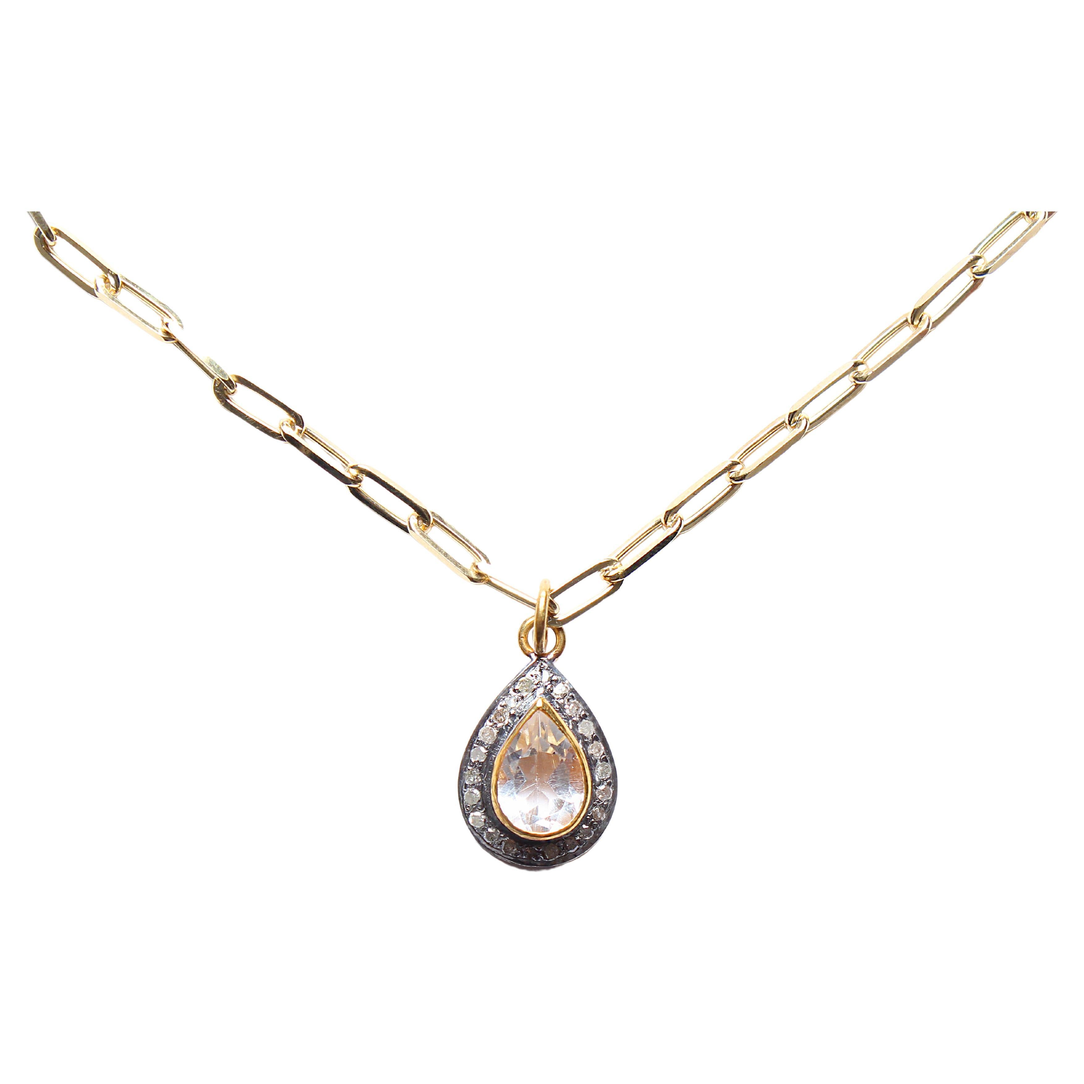 Clarissa Bronfman Diamond Topaz 14k Gold Paper Clip Link Chain Necklace For Sale