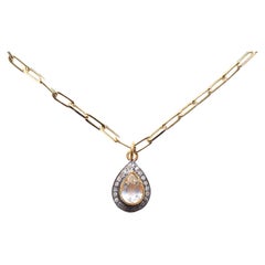 Clarissa Bronfman Diamond Topaz 14k Gold Paper Clip Link Chain Necklace