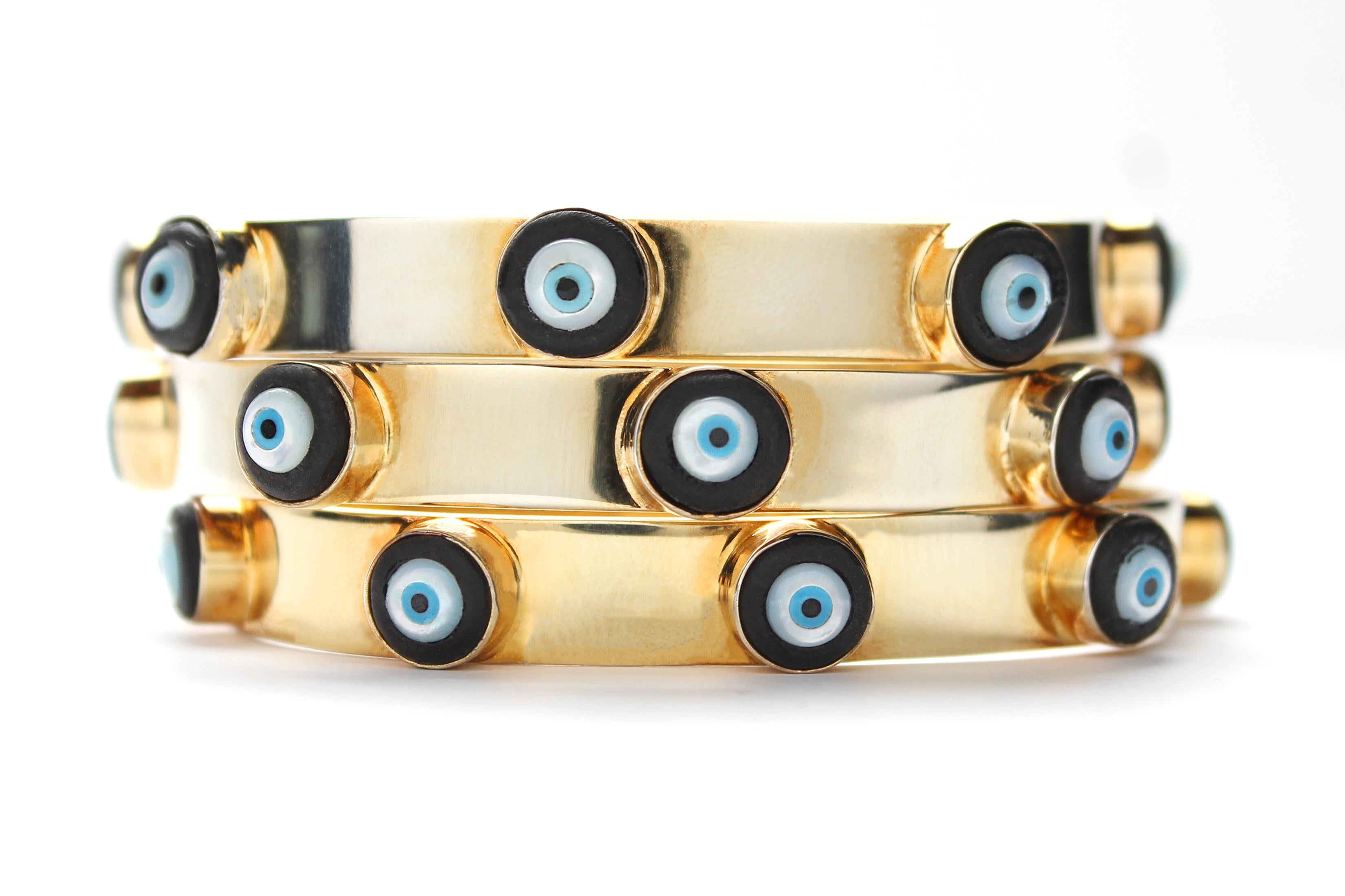 Clarissa Bronfman 'Dino' Evil Eye Silver 14k Gold Ebony Diamond LockBracelet For Sale 12
