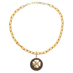 CLARISSA BRONFMAN Ebony 14k Gold Clover Diamond Pendant & Orange Gold Chain