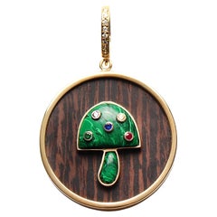 CLARISSA BRONFMAN Ebony 14k Gold Malachite Sapphire Diamond Mushroom Pendant