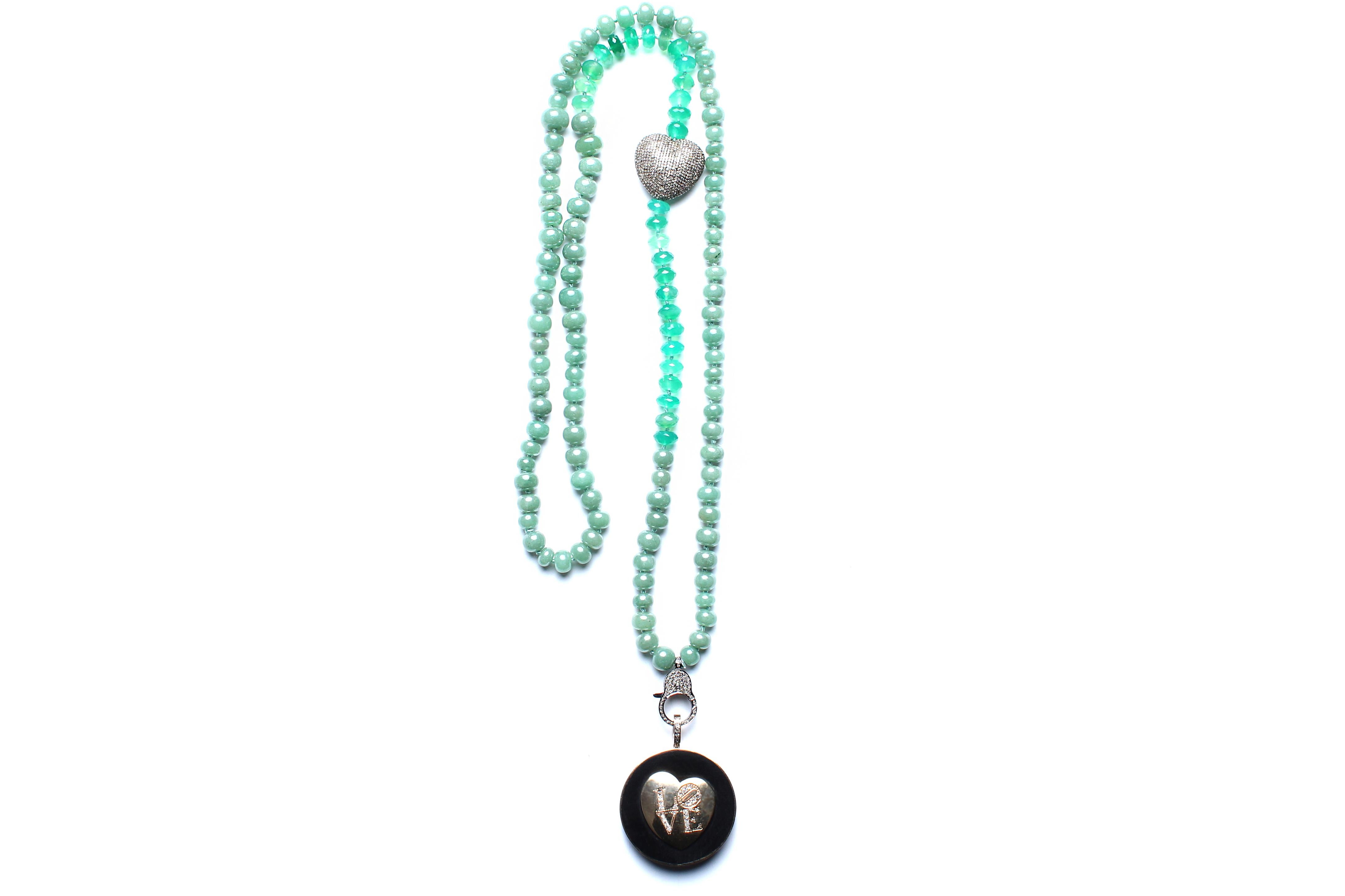 Contemporary Clarissa Bronfman Ebony, Diamond, 14k gold, Green Onyx, Jade 'Love' Necklace