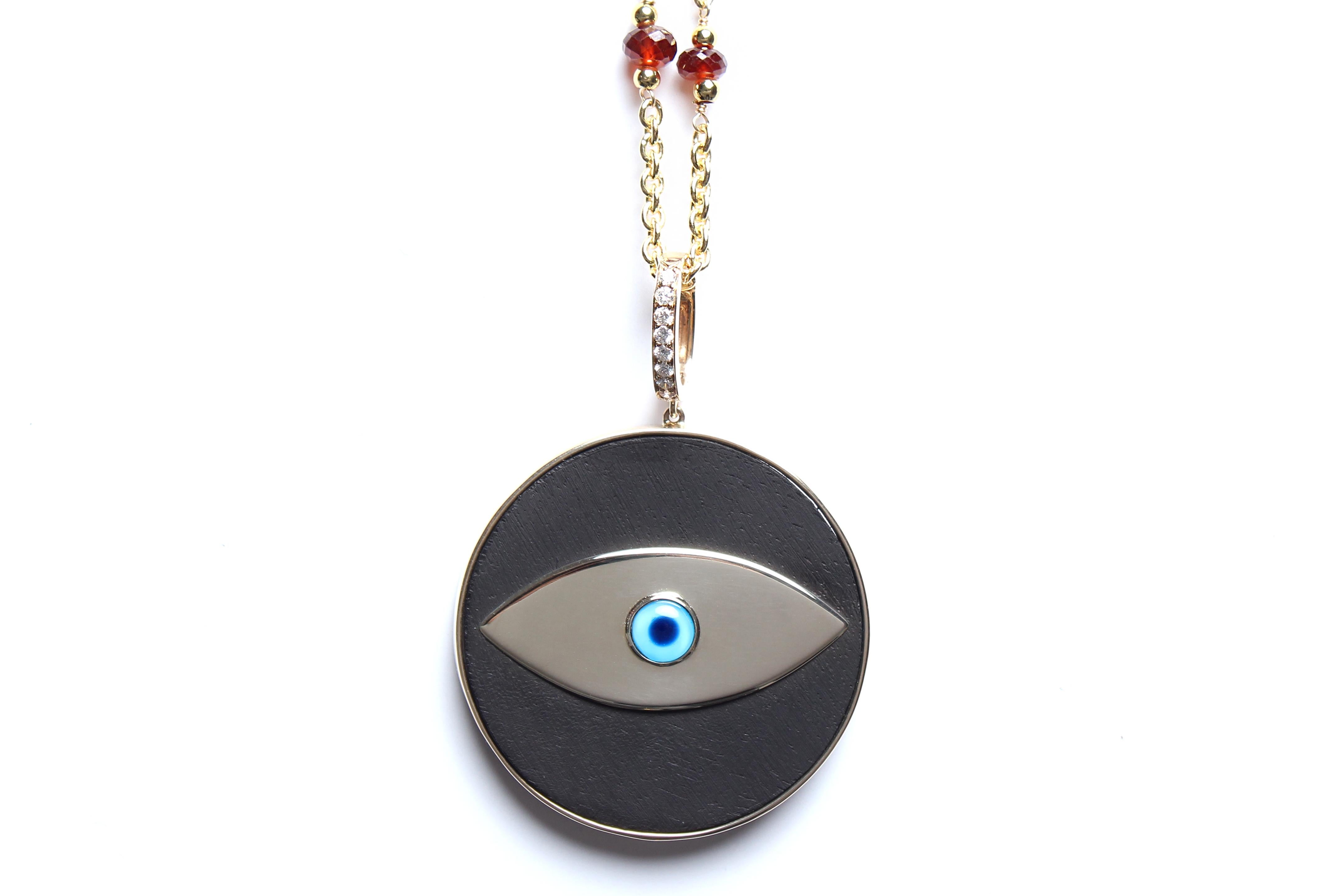 Contemporary CLARISSA BRONFMAN Ebony Evil Eye Pendant Ebony Sapphire Cinnabar Beaded Necklace For Sale