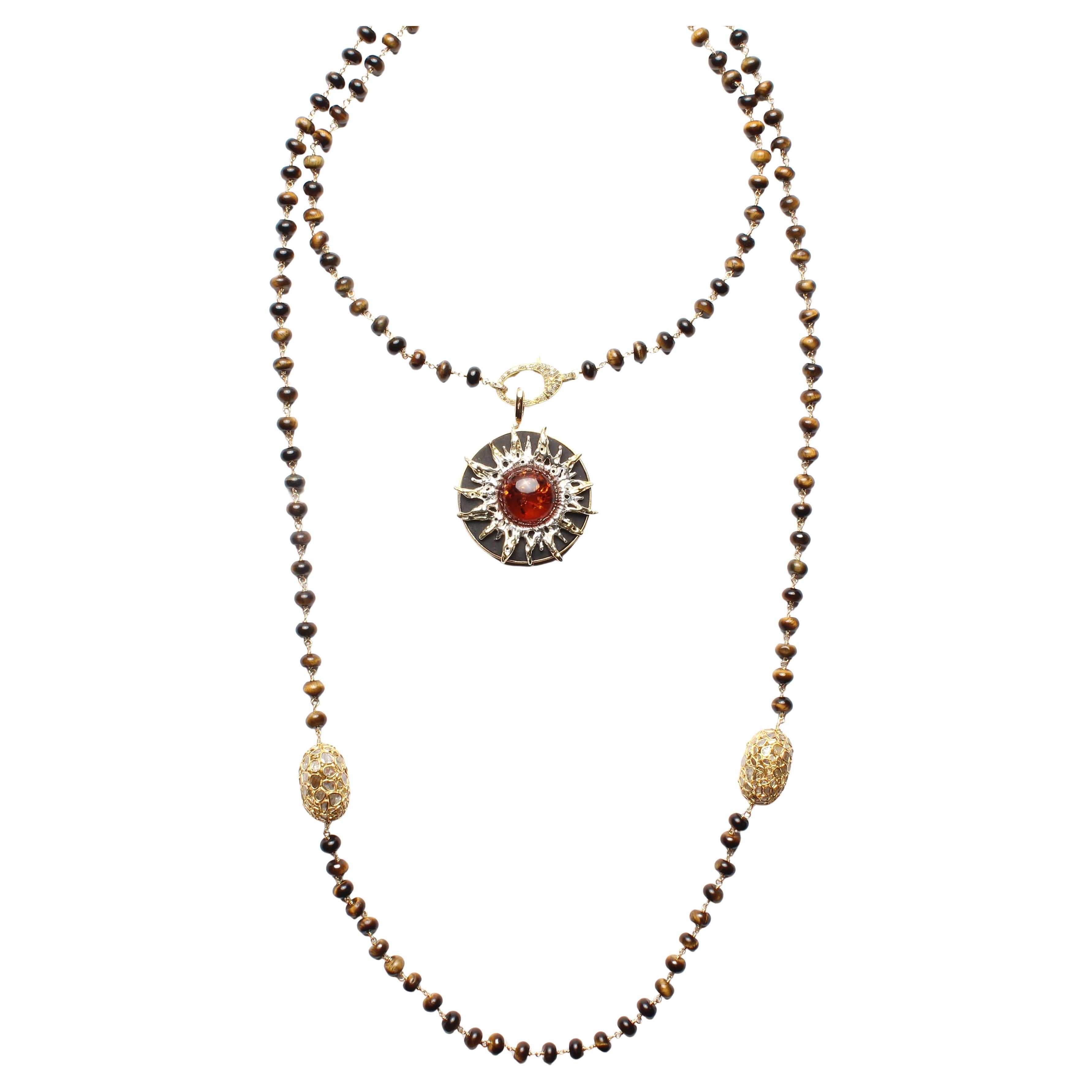 Clarissa Bronfman - Collana "Carmen" in oro, ebano, ambra, sole e diamanti occhio di tigre