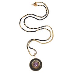 CLARISSA BRONFMAN Ebony Gold Amethyst Diamond Pendant Alonso Black Gold Necklace