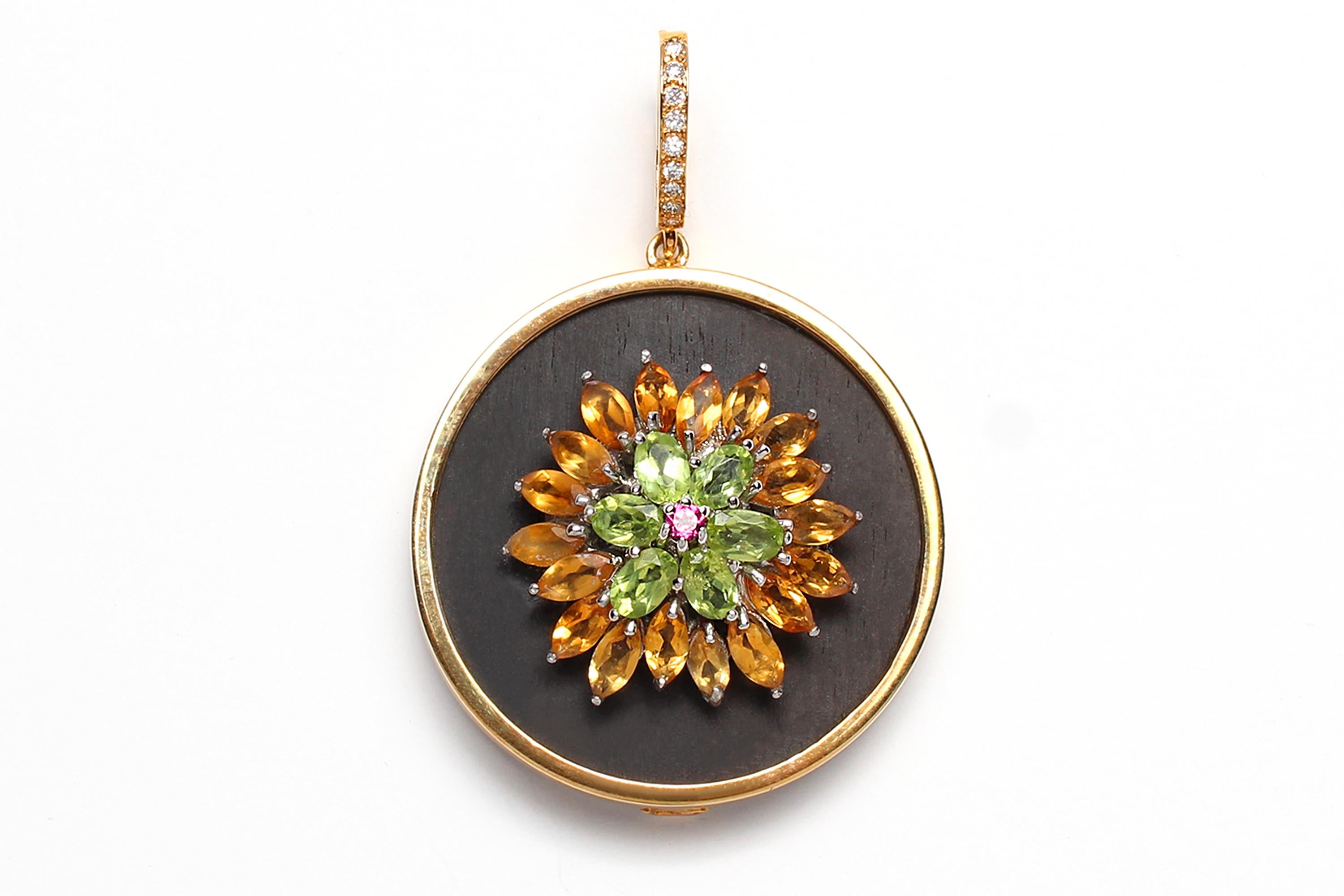 Contemporary CLARISSA BRONFMAN Ebony Gold Citrine Peridot Pendant &Alonso Gold Black Necklace For Sale