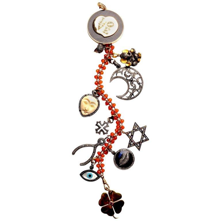 Clarissa Bronfman Ebony, Gold, Diamond Bone 'Lucky in Love' Symbol Tree Necklace In New Condition In New York, NY