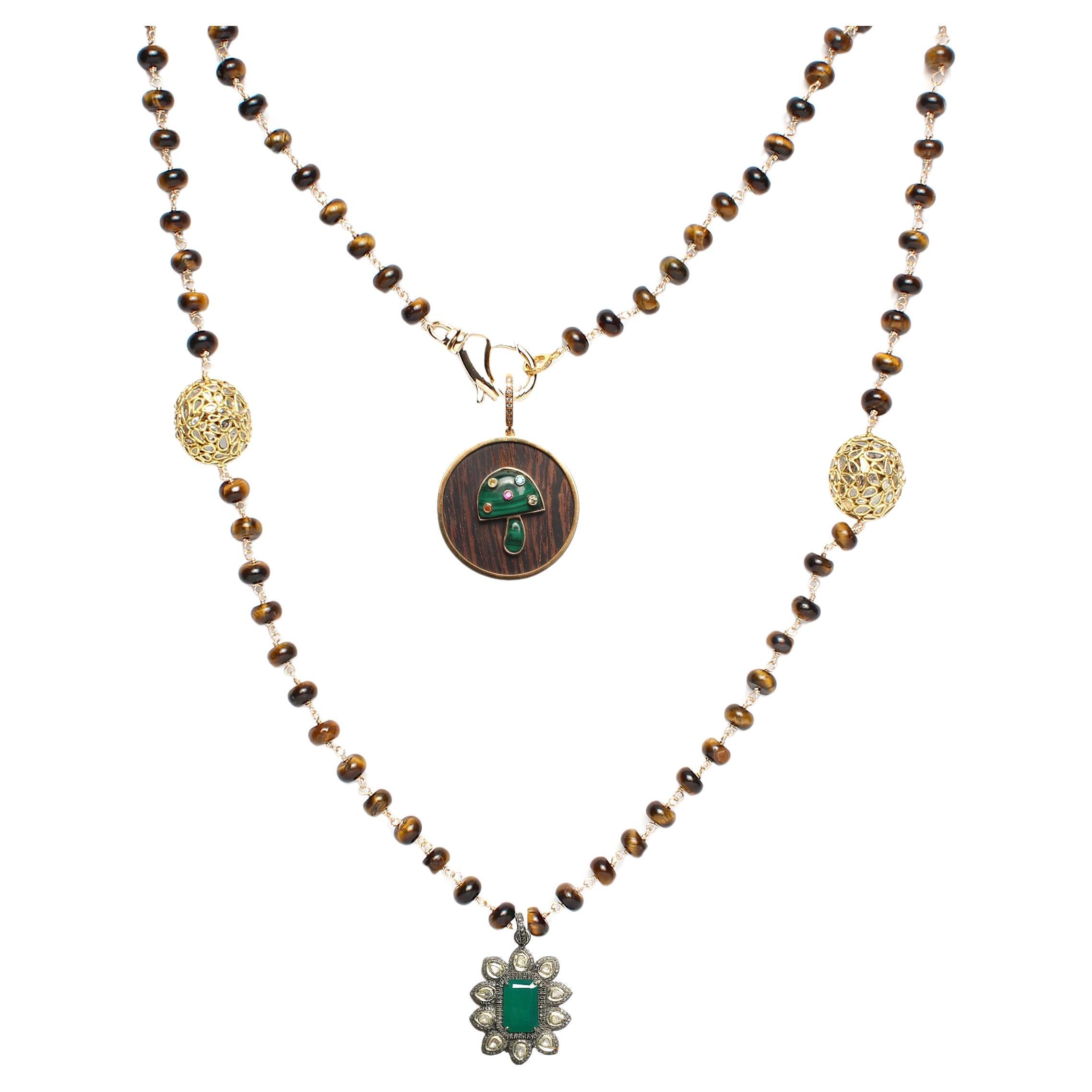 CLARISSA BRONFMAN Ebony Gold Malachite Emerald Tiger's Eye Diamond Carmen Rosary For Sale