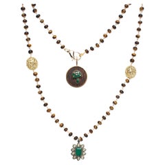 CLARISSA BRONFMAN Ebony Gold Malachite Emerald Tiger's Eye Diamond Carmen Rosary
