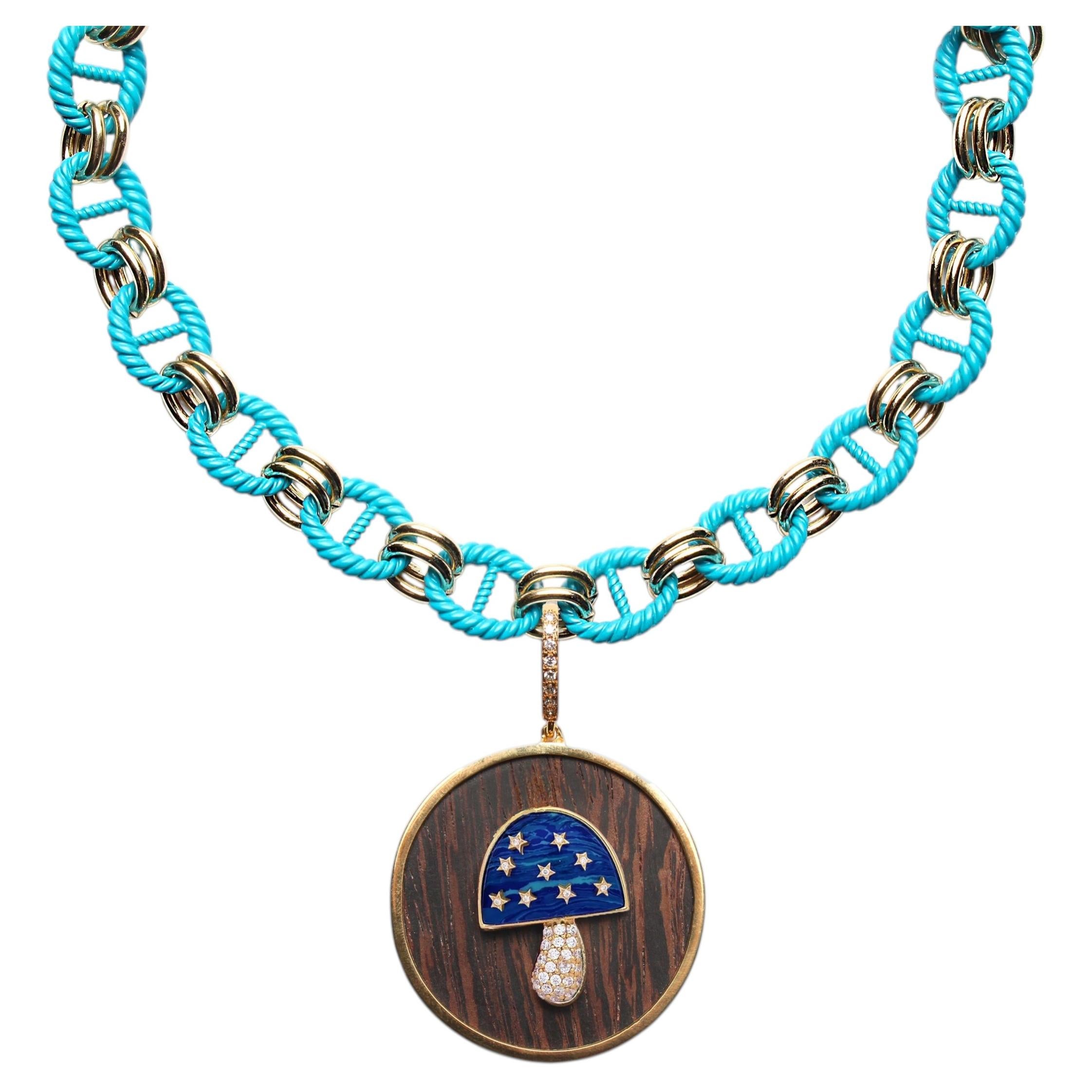 Clarissa Bronfman - Collana con ciondolo in Lapis e smalto blu e fungo d'ebano
