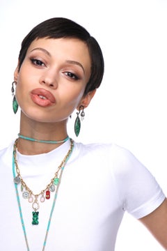 CLARISSA BRONFMAN Ebony Peace Silver Pendant on Blue Silver "Alonso" Necklace