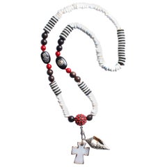 Clarissa Bronfman Ebony Sapphire Diamond Cinnabar Shell Cross Beaded Neclace