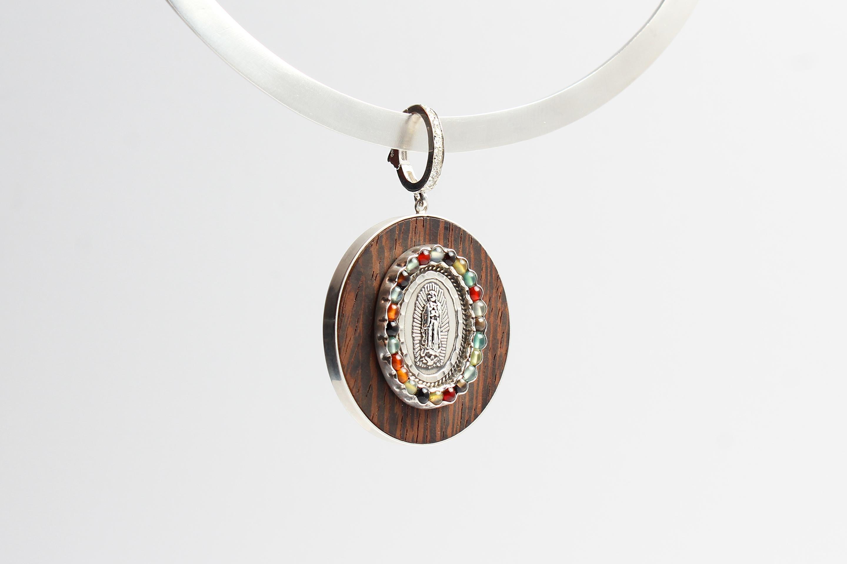 Women's or Men's CLARISSA BRONFMAN Ebony Silver Saint Pendant & Black Silver 