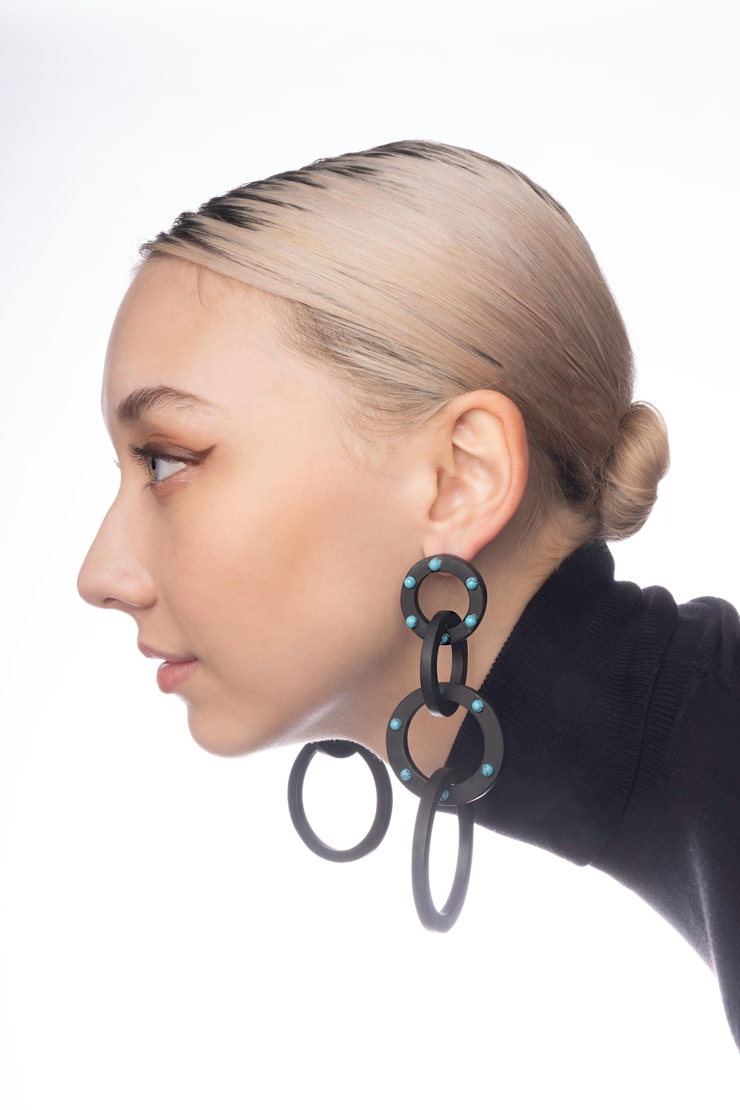CLARISSA BRONFMAN Ebony Turquoise 4 Tier Hoop Earrings For Sale 3