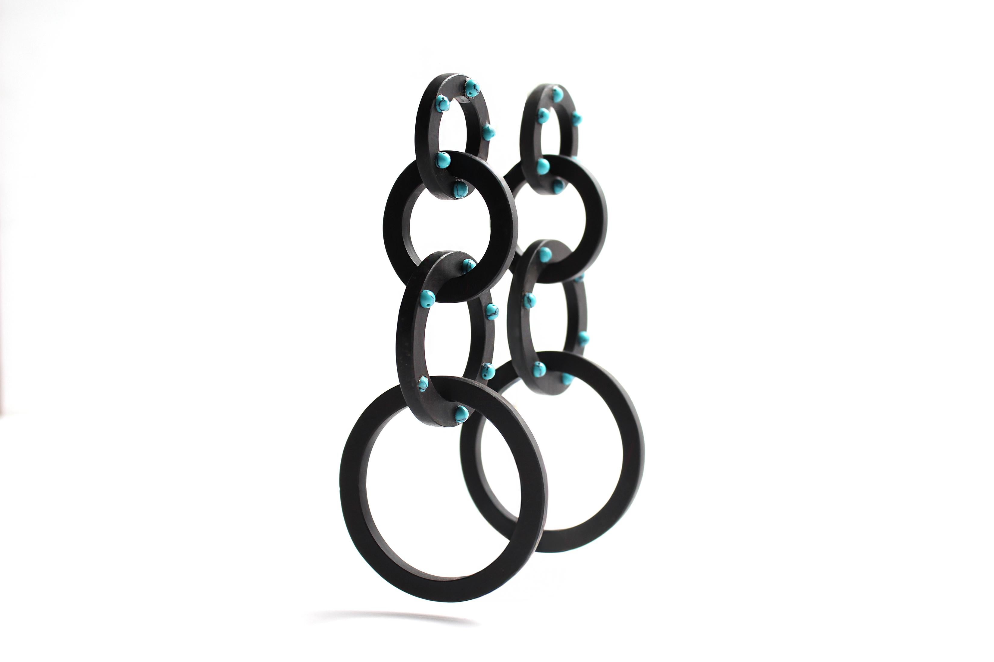 Women's or Men's CLARISSA BRONFMAN Ebony Turquoise 4 Tier Hoop Earrings For Sale
