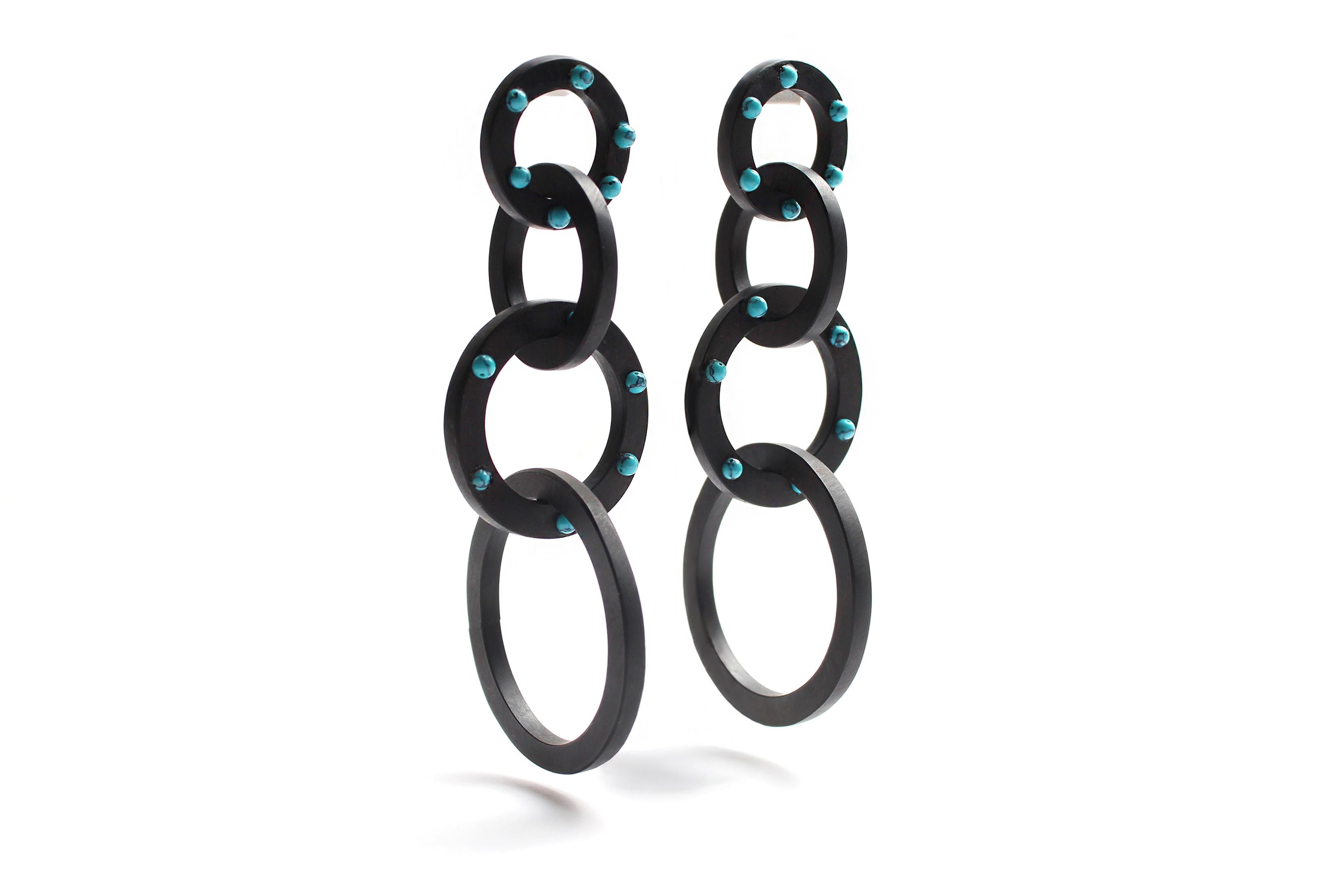 CLARISSA BRONFMAN Ebony Turquoise 4 Tier Hoop Earrings For Sale 1