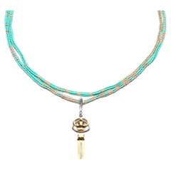 CLARISSA BRONFMAN "Embrace" Gold Diamond Pendant & Blue Silver Alonso Necklace