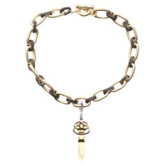 CLARISSA BRONFMAN "Embrace" Gold Diamond Pendant & Silver Link Chain Necklace