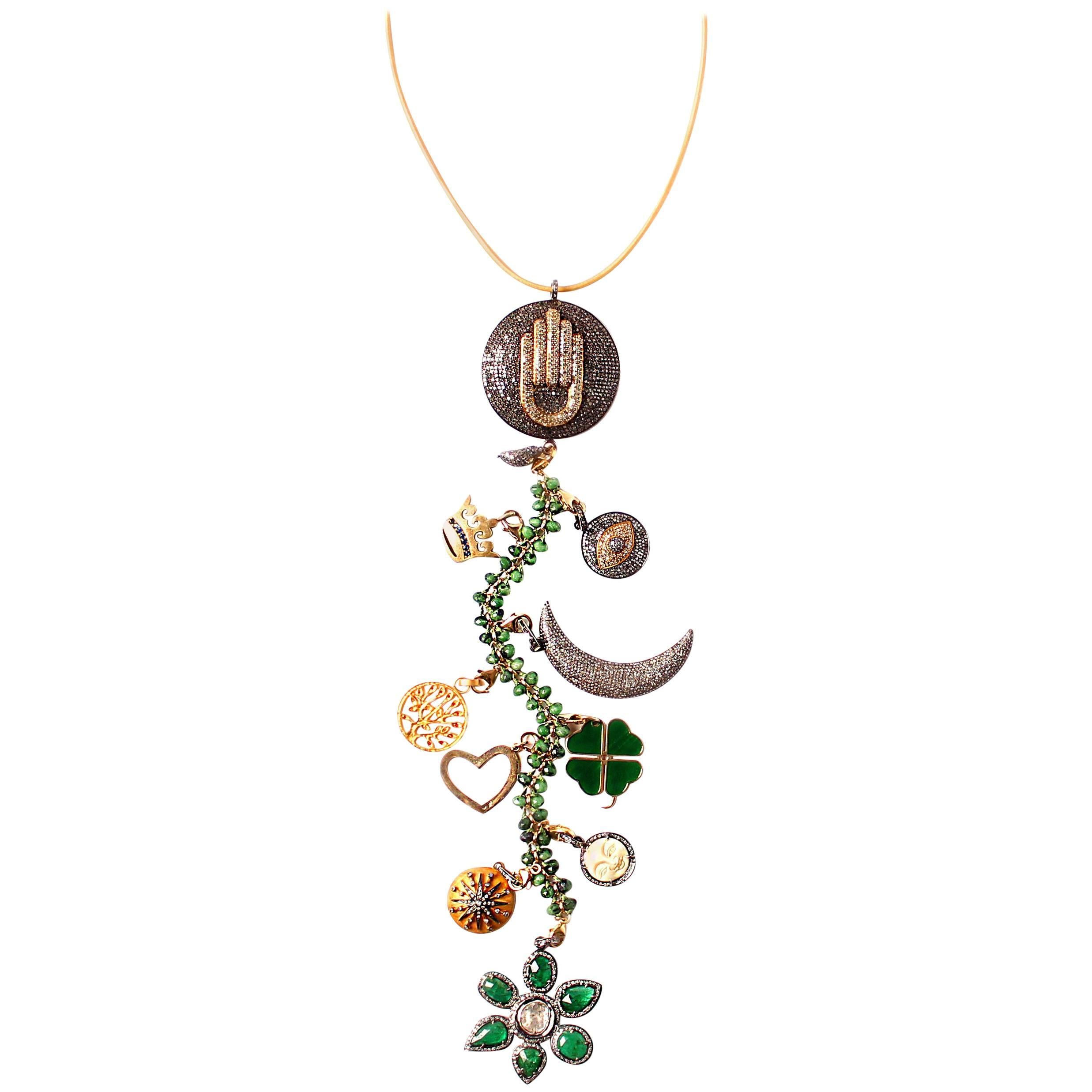 Clarissa Bronfman Emerald, Diamond, Bone, 'Tempest' Symbol Tree Necklace