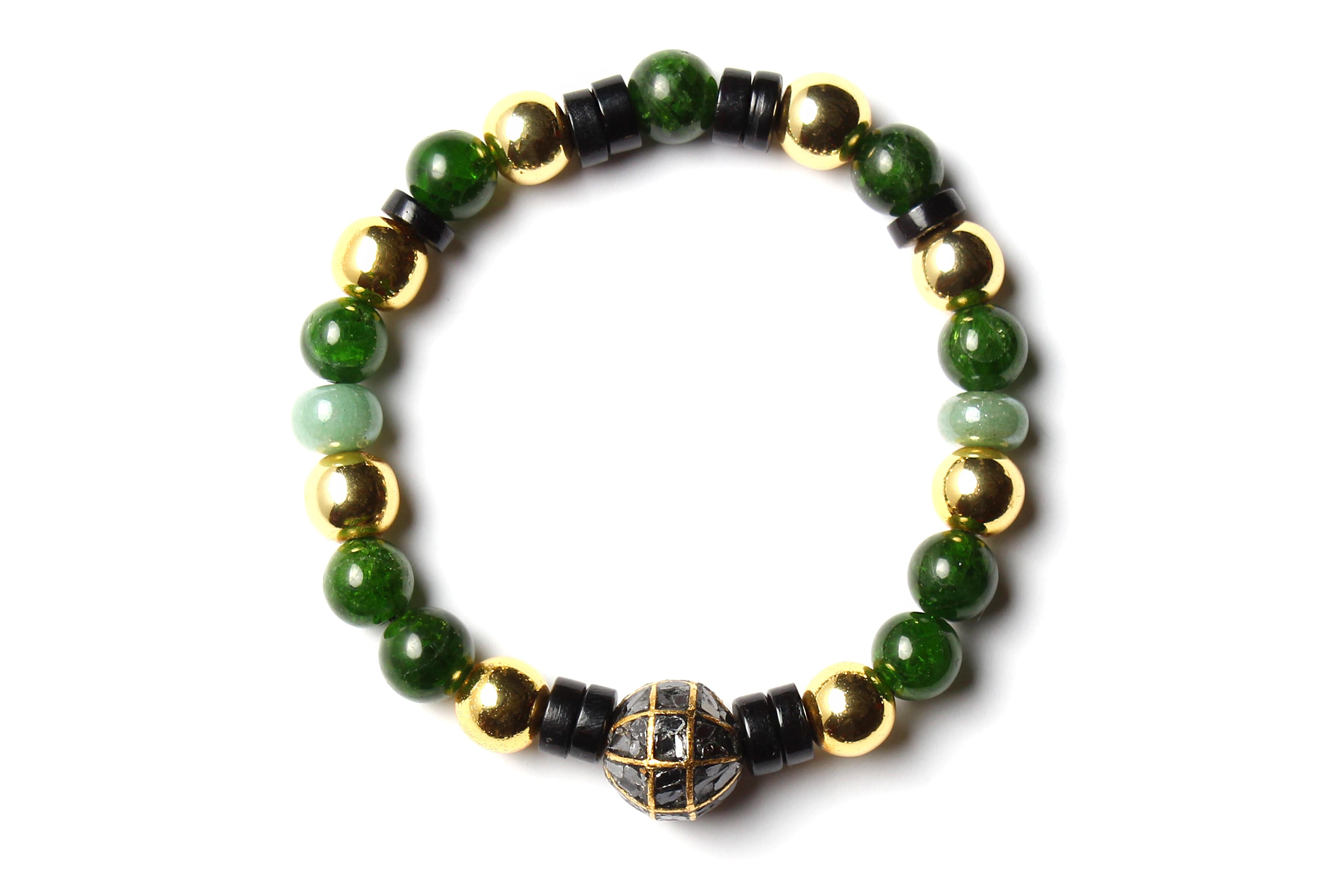 Clarissa Bronfman Emerald Diamond Gold Jade Onyx Ebony Beaded Bracelet Lot of 4 In New Condition In New York, NY
