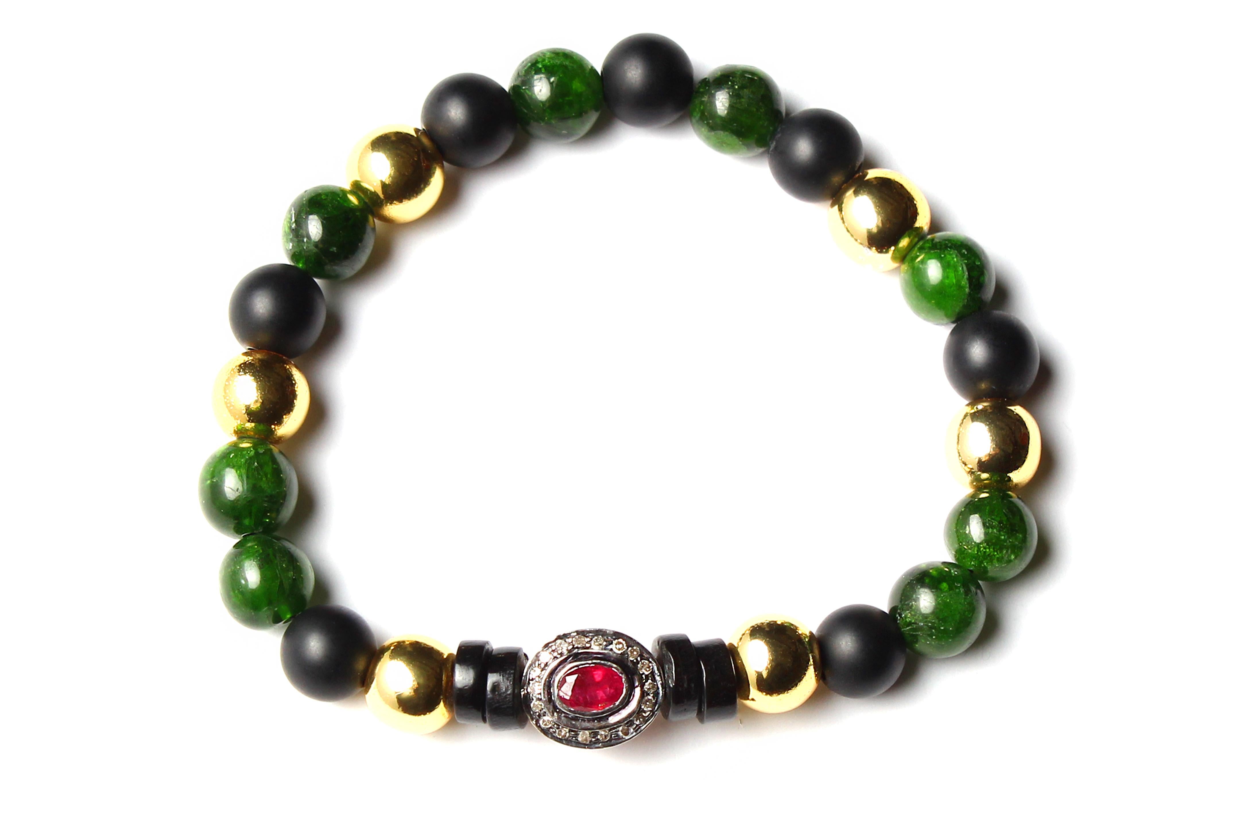 Women's or Men's Clarissa Bronfman Emerald Diamond Gold Jade Onyx Ebony Beaded Bracelet Lot of 4