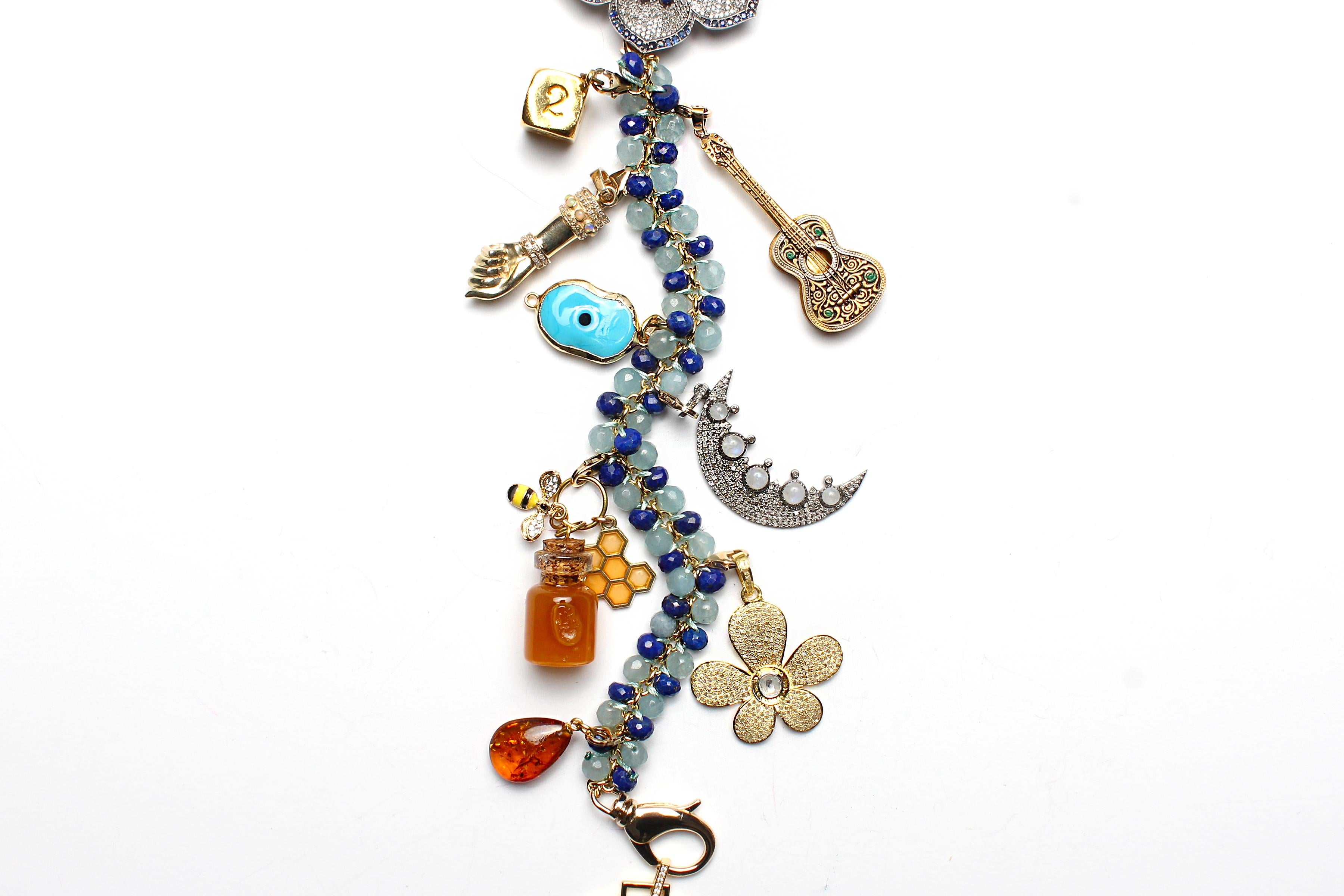 da uomo o donna Clarissa Bronfman Epicure II Collana con diamanti, zaffiri, lapis e albero simbolico, 14 kg. in vendita
