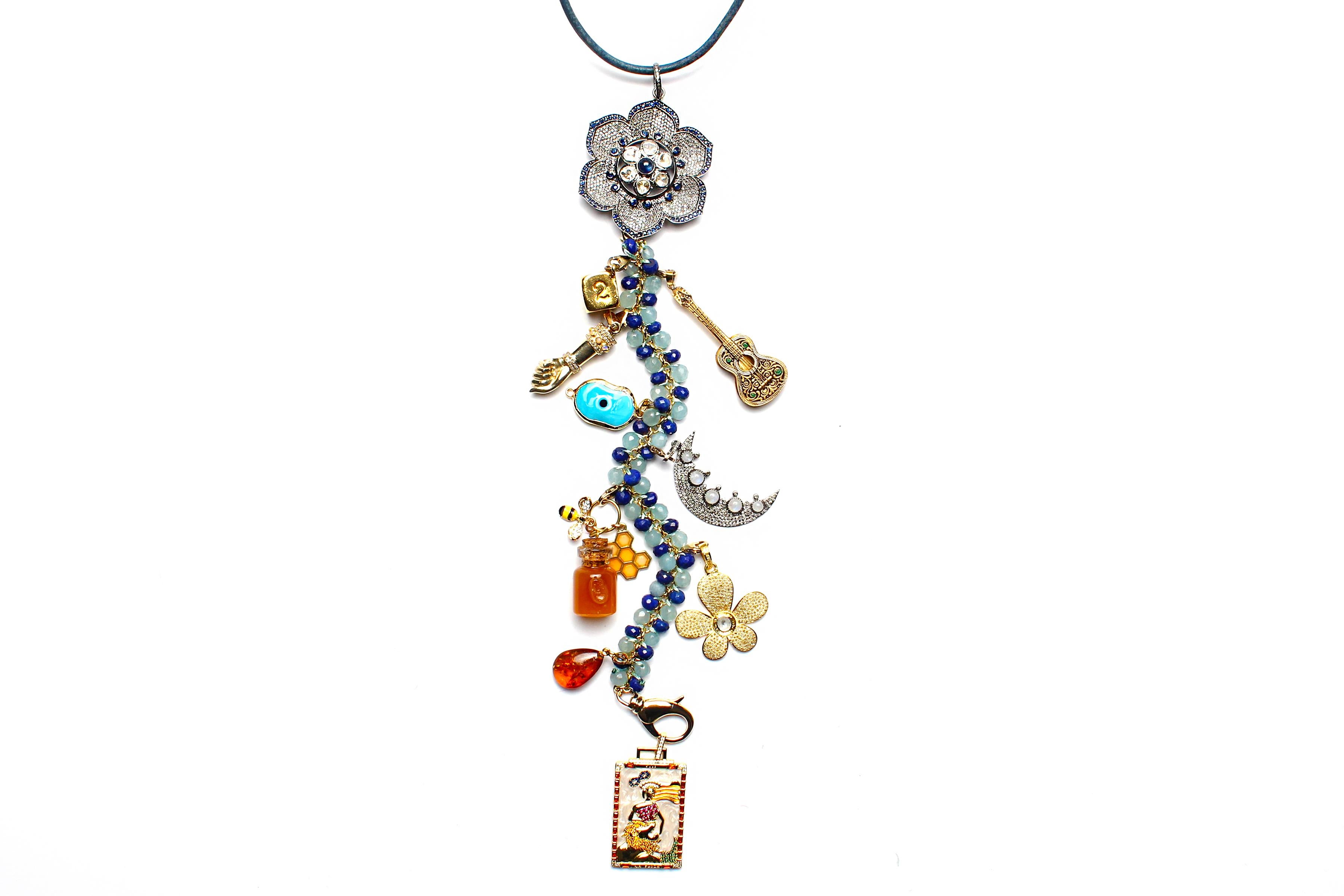 Clarissa Bronfman Epicure II 14kgold Diamond Sapphire Lapis Symbol Tree Necklace For Sale 2