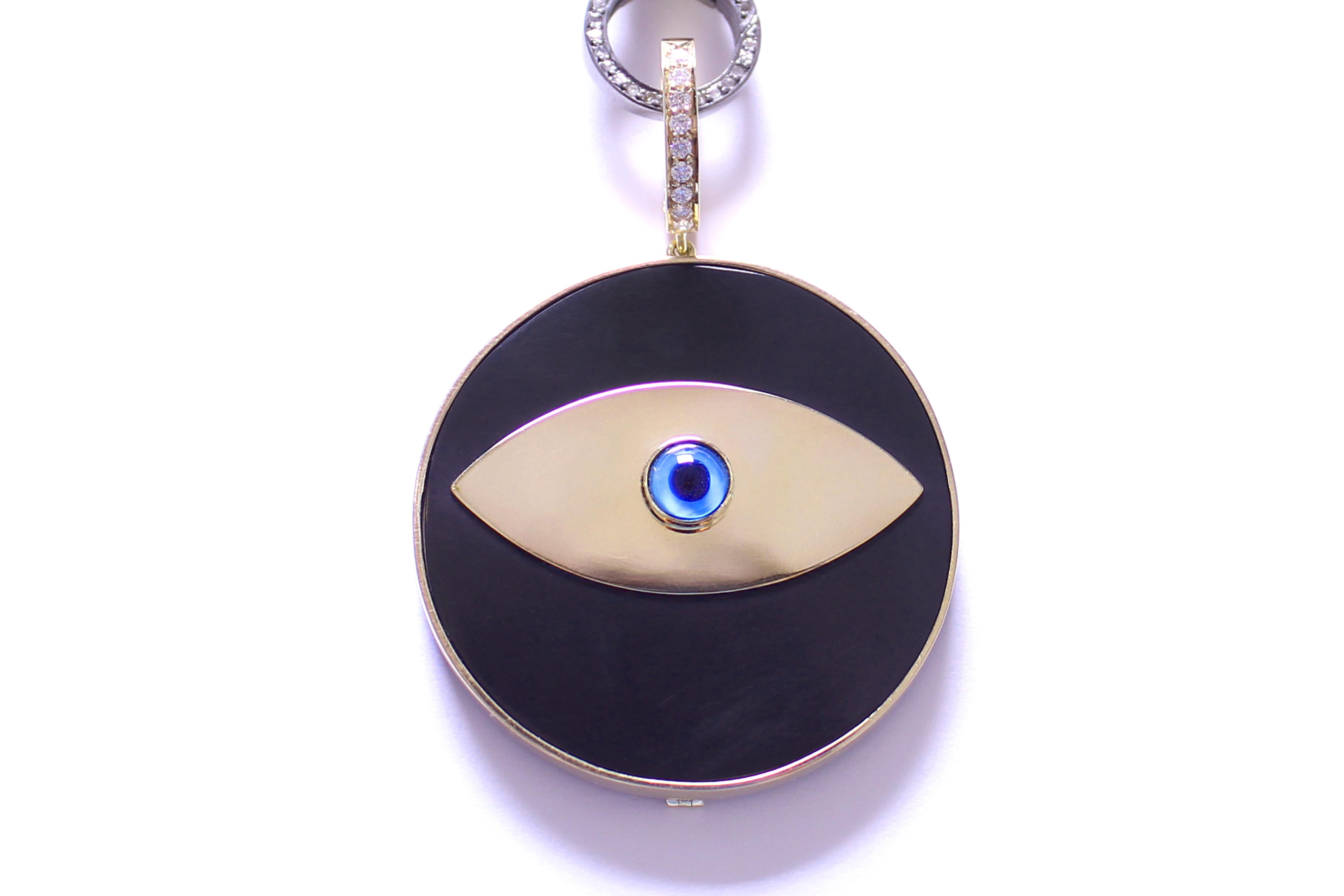 Clarissa Bronfman Garnet 14k Gold Ebony Diamond Evil Eye Pendant Rosary Necklace 1