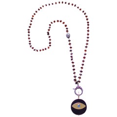 Clarissa Bronfman Garnet 14k Gold Ebony Diamond Evil Eye Pendant Rosary Necklace