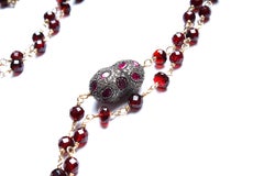 Clarissa Bronfman Garnet 14 Karat Gold Diamond Ruby Emerald Heart Pendant Rosary