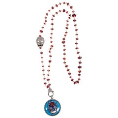 Clarissa Bronfman Garnet, Diamond, Enamel, Silver Skull Beaded Necklace