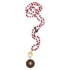 Clarissa Bronfman Garnet Diamond Rosary & Ebony 14kGold DiamondStarburst Pendant
