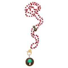 Clarissa Bronfman Garnet Diamond Rosary & Ebony Gold Malachite Mushroom Pendant