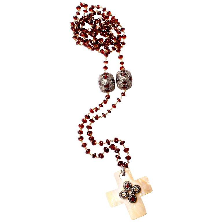 Contemporary Clarissa Bronfman Garnet, Diamond, Ruby, and Mother-of-Pearl Beaded Necklace