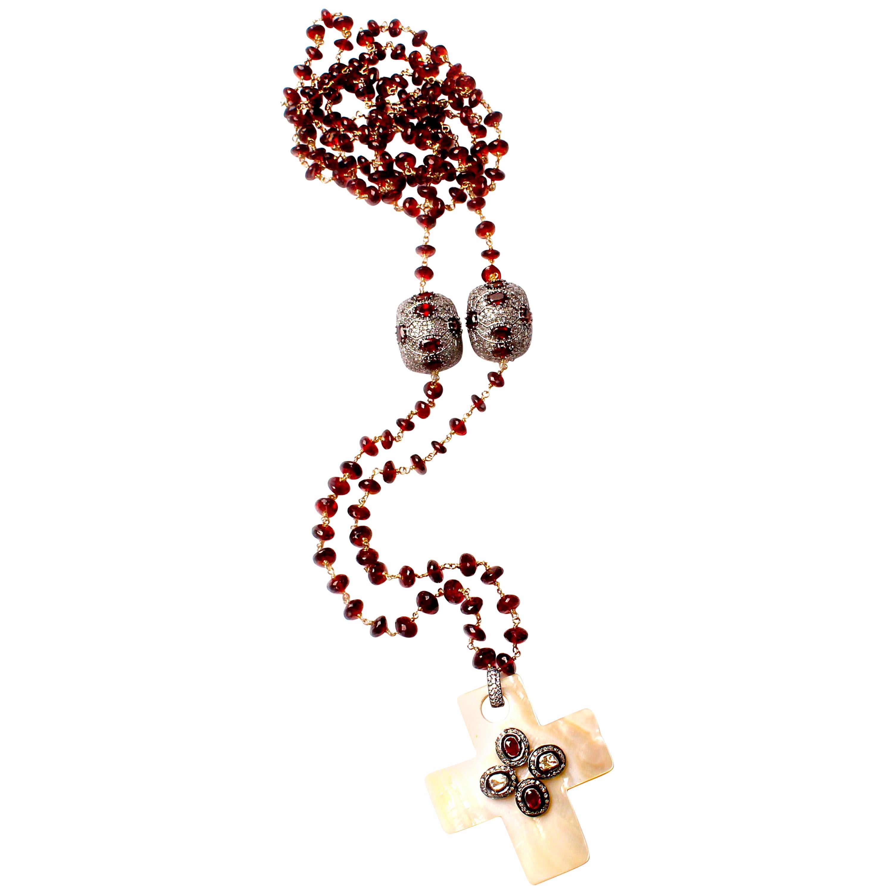 Clarissa Bronfman Garnet, Diamond, Ruby, and Mother-of-Pearl Beaded Necklace