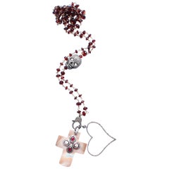 Clarissa Bronfman Garnet, Diamond Skull, Ruby, Mother of Pearl Cross Rosary