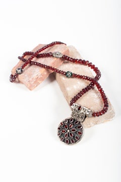 Clarissa Bronfman Garnet, Emerald, Diamond, Ruby, Silver Beaded Pendant Necklace