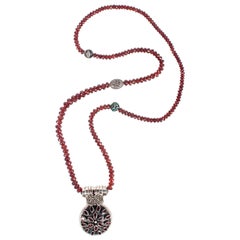 Clarissa Bronfman Garnet, Emerald, Diamond, Ruby, Silver Beaded Pendant Necklace
