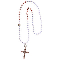 Clarissa Bronfman Garnet, Onyx, Diamond, Silver, Ruby Cross Beaded Necklace