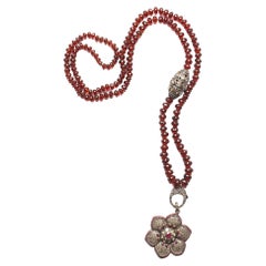 Clarissa Bronfman Garnet Polki Diamond Ruby Rose Diamond Flower Pendant Necklace