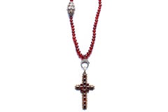CLARISSA BRONFMAN Garnet Rose Cut Diamond Beaded Cross Pendant Necklace
