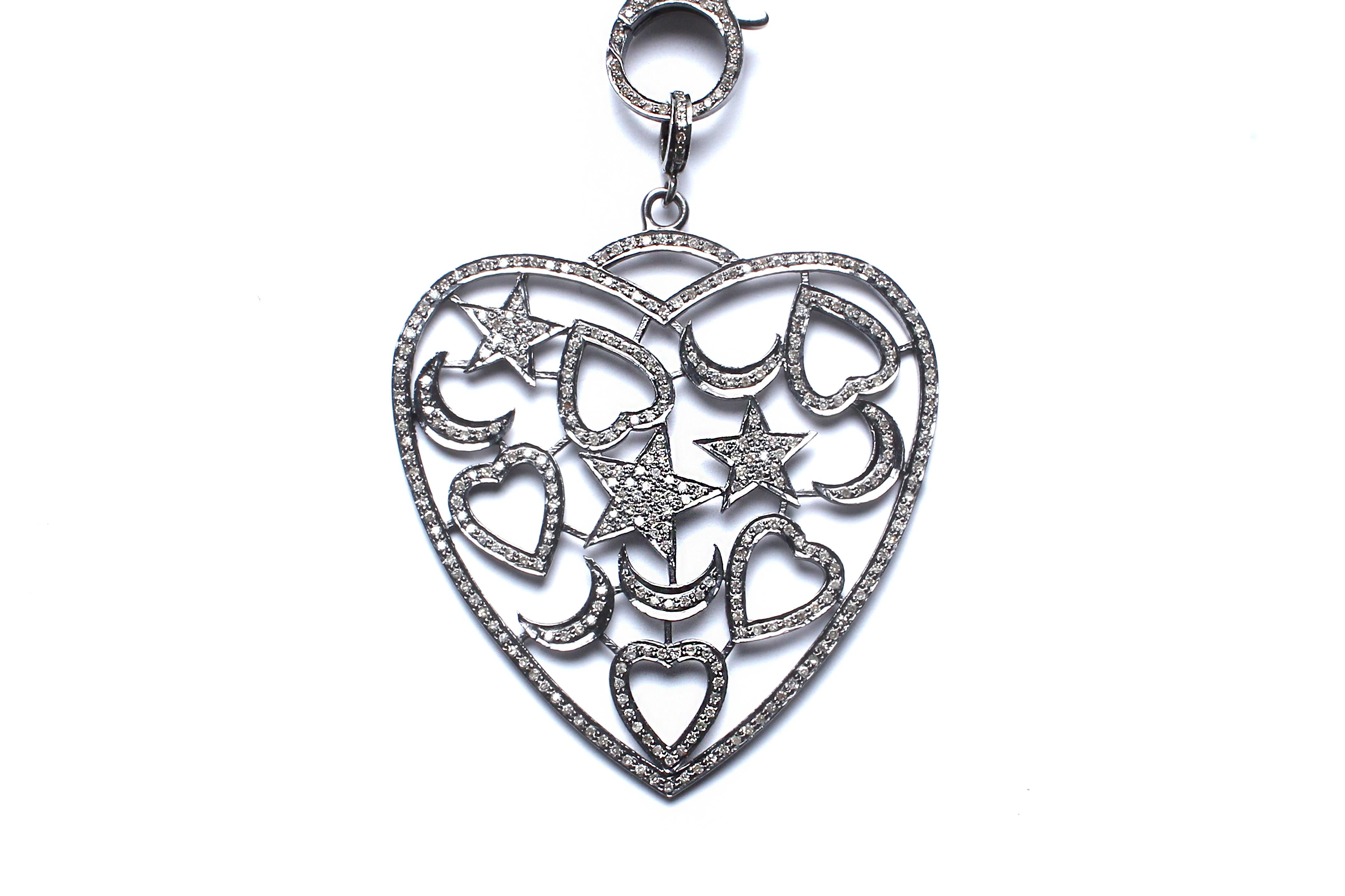 Contemporary Clarissa Bronfman Garnet, Rose Cut Diamond Heart Pendant Beaded Rosary Necklace