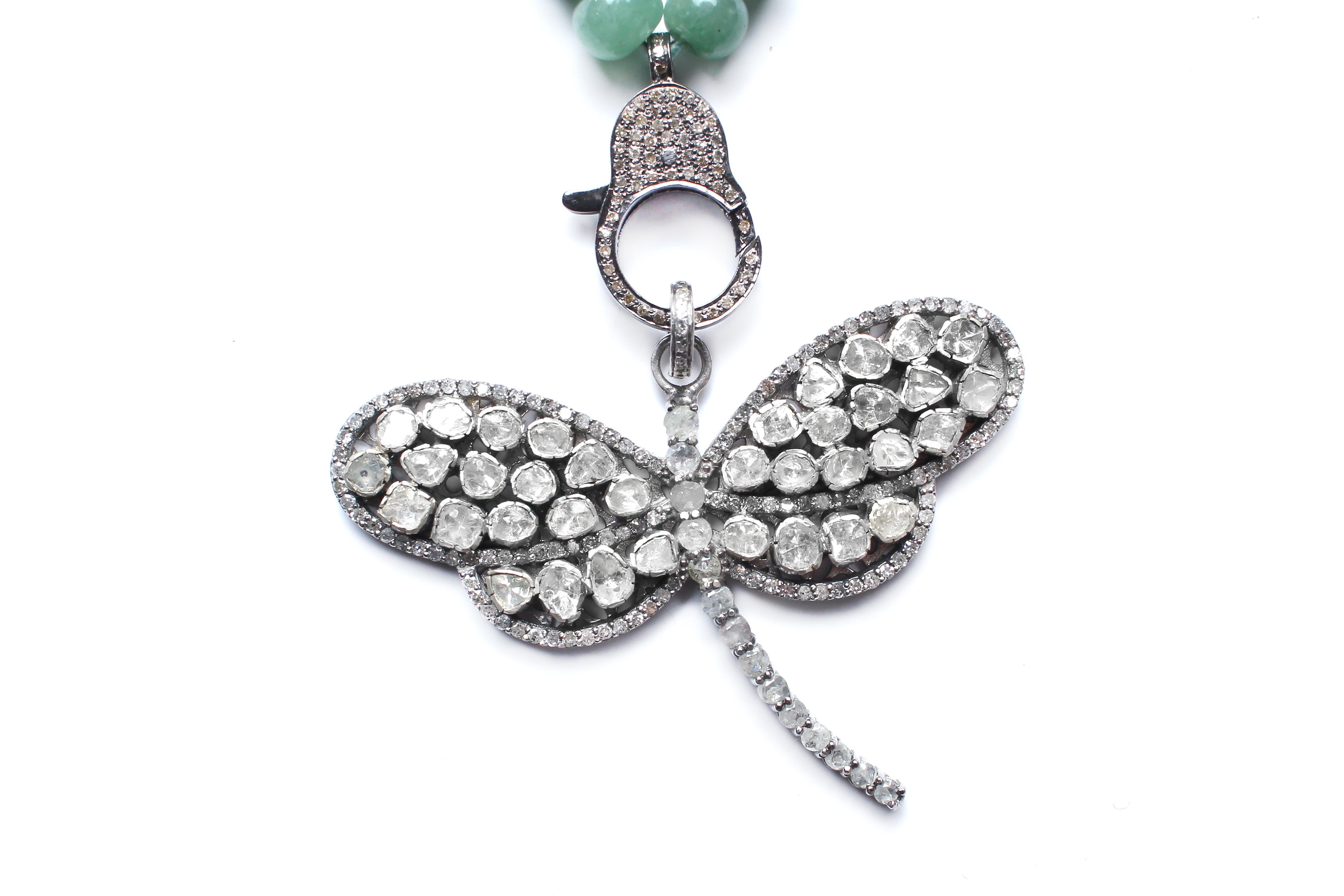 Rose Cut Clarissa Bronfman Garnet Rubelite Diamond Silver Dragonfly Pendant Necklace