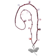 Clarissa Bronfman Garnet Rubelite Diamond Silver Dragonfly Pendant Necklace