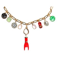 Clarissa Bronfman Gold Diamond Paperclip MultiCharm Necklace & Figa Mano Pendant